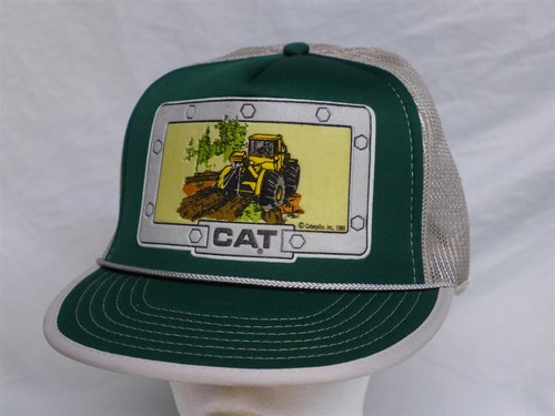 Vintage 1988 CATERPILLAR/CAT BULLDOZER Green/Gray Mesh Trucker's Hat/Cap Tonkin