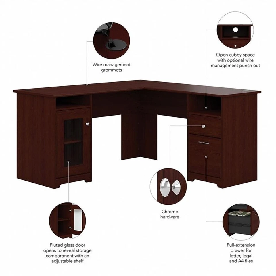 Escritorio de computadora Bush Furniture Cabot 60" en forma de L en cereza cosecha Foto 3 de 4