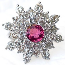 Primo Circa 1960 Platinum 2.5ct Diamond Cocktail Ring Sz 6 w Pink Tourmaline