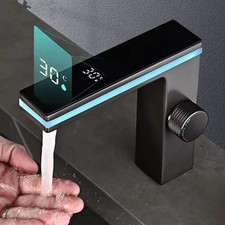 Digital Display LED Bathroom Basin Tap Faucet Smart Temperature Mixer Hot Cold