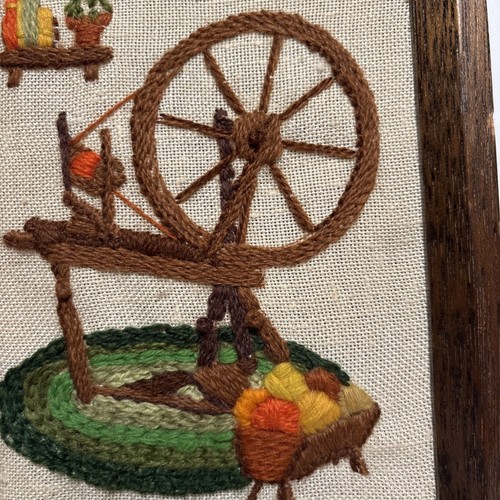 Vintage Embroidery Spindle Framed Picture Handmade MCM Cottage Boho - Picture 2 of 7