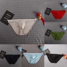 Trendy Men's Underwear Ice Silk Briefs with U Convex Pouch Breathable and Soft