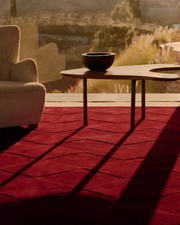 Nordic Knots Wool Rug Hand Tufted Minimalist Burgundy Red Diamond Area Carpet