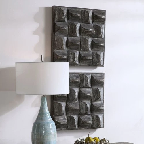 UTTERMOST 4240 PICKFORD SCOOPED FIR WOOD BLOCKS DISTRESS GRAY SILVER WALL DECOR - Picture 3 of 7