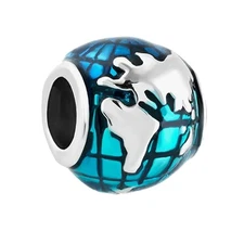 Blue Ocean Earth Map Love Travel Bead Charms Compatible with  Bracelet Ne