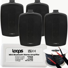 Garden Party BBQ Outdoor Speaker Kit Wireless Mini Stereo Amp & 4 Black Speakers