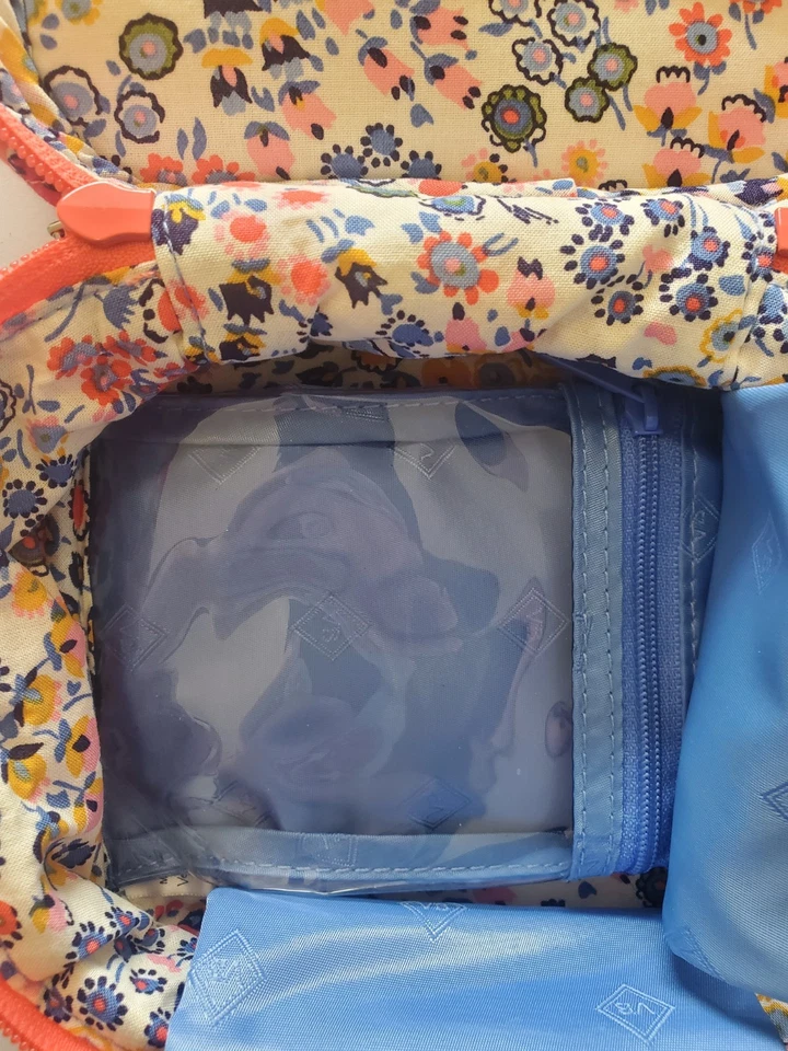 Bolso Acolchado Vera Bradley Salmón Floral Cremallera Logo 3 Compartimentos Joyería Icónica Foto 3 de 4