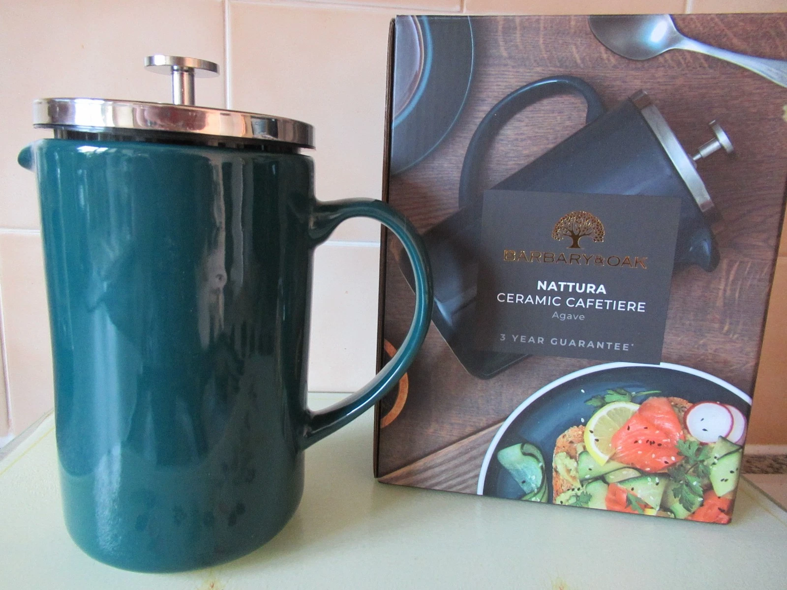 Ceramic Cafetiere, Barbury & Oak, green Nattura Agave, 800ml; BNIB
