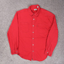 VTG 90s Levi's Jeans Cotton Large Red Long Sleeve Collared Button Down Shirt