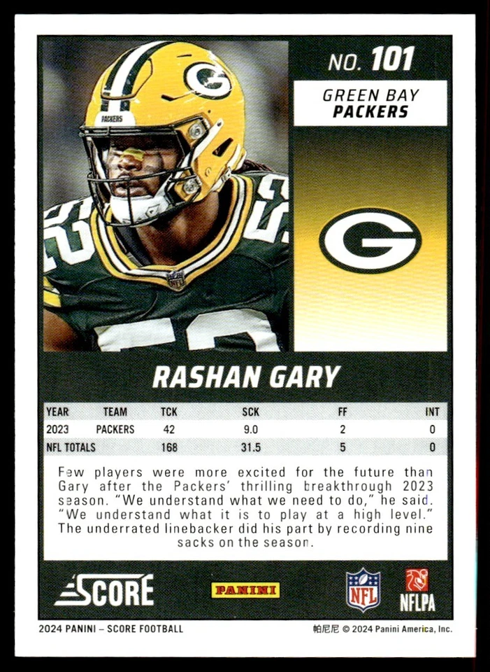 2024 Score Rashan Gary Green Bay Packers #101 - Image 2 of 2