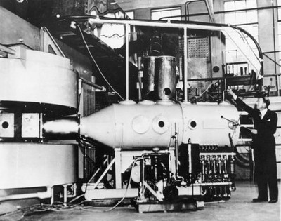 Dr Ernest Orlando Lawrence working on Cyclon Producer atom smashin- Old Photo
