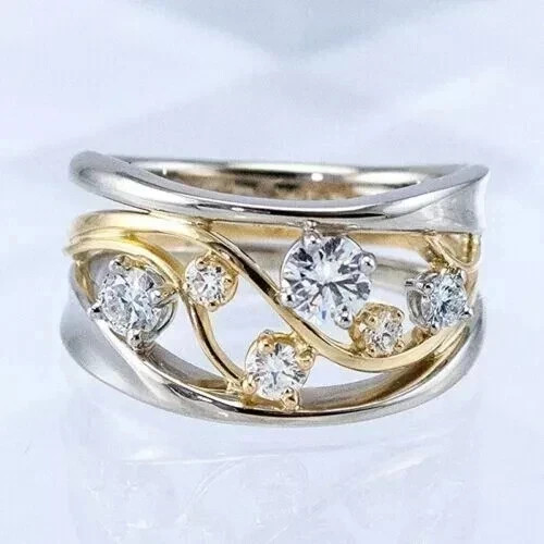 2Ct Round Lab-Created Diamond InfinityWedding Band Ring 14K Two-Tone Gold Plated