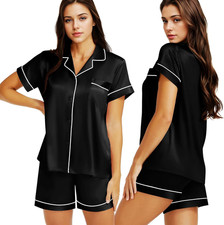 Womens Silk Satin Pajamas Set Two-Piece Button-Down Pj Sets Sleepwear Loungewear