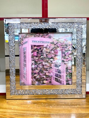Crushed Diamond Telefonzelle Bild Rosa Liquid Art 3D Wandbehang 50x50 cm