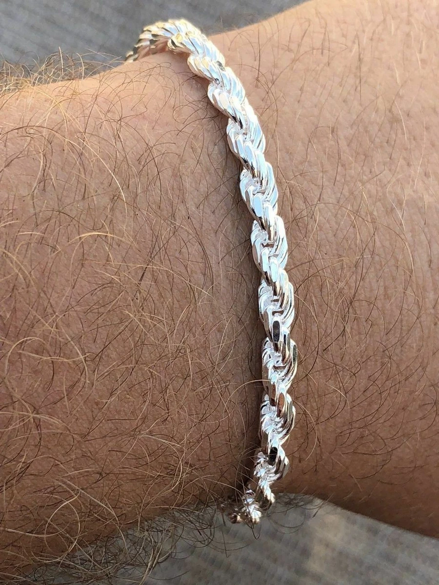Men's Thick 5mm Rope Bracelet Solid 925 Sterling Silver 8