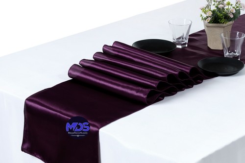 10 Plum Satin Table Runner 12" X 108" Wedding B'day Party Table decoration - Picture 2 of 6