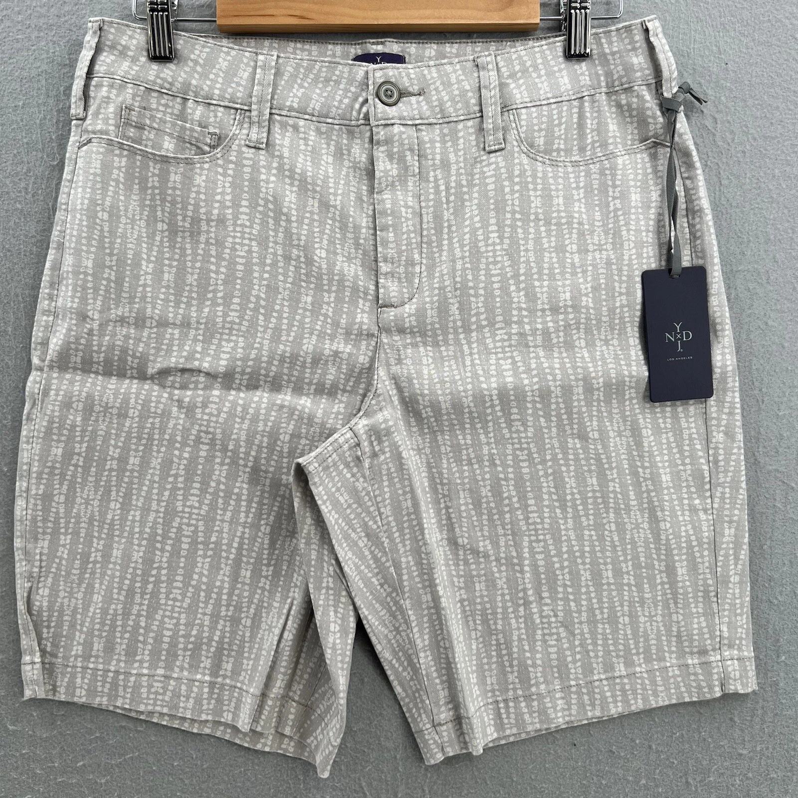 NYDJ Not Your Daughters Shorts Womens 12P Gray Bermuda Linen Blend Stretch New