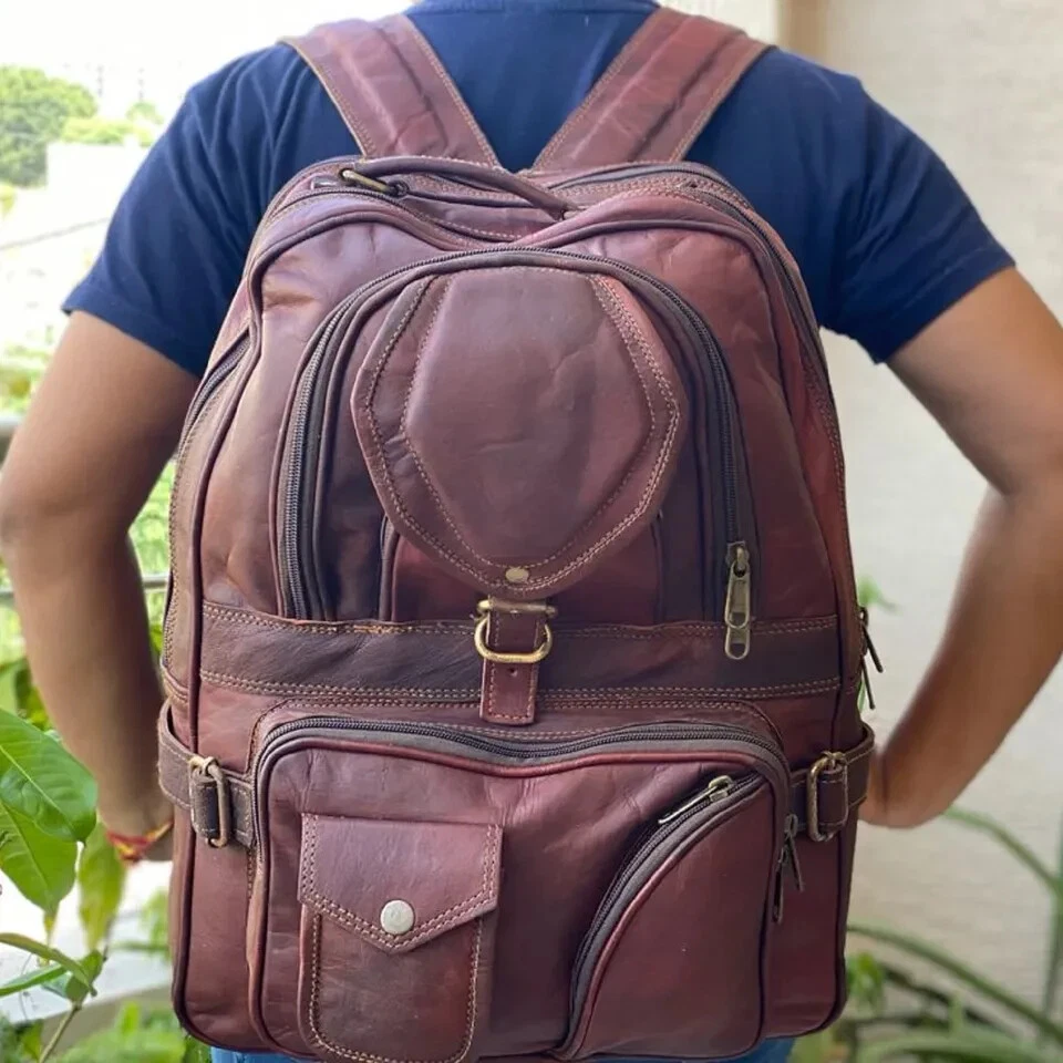 Real Leather Backpack Bag Men Laptop Vintage Satchel Travel Genuine 17" Large