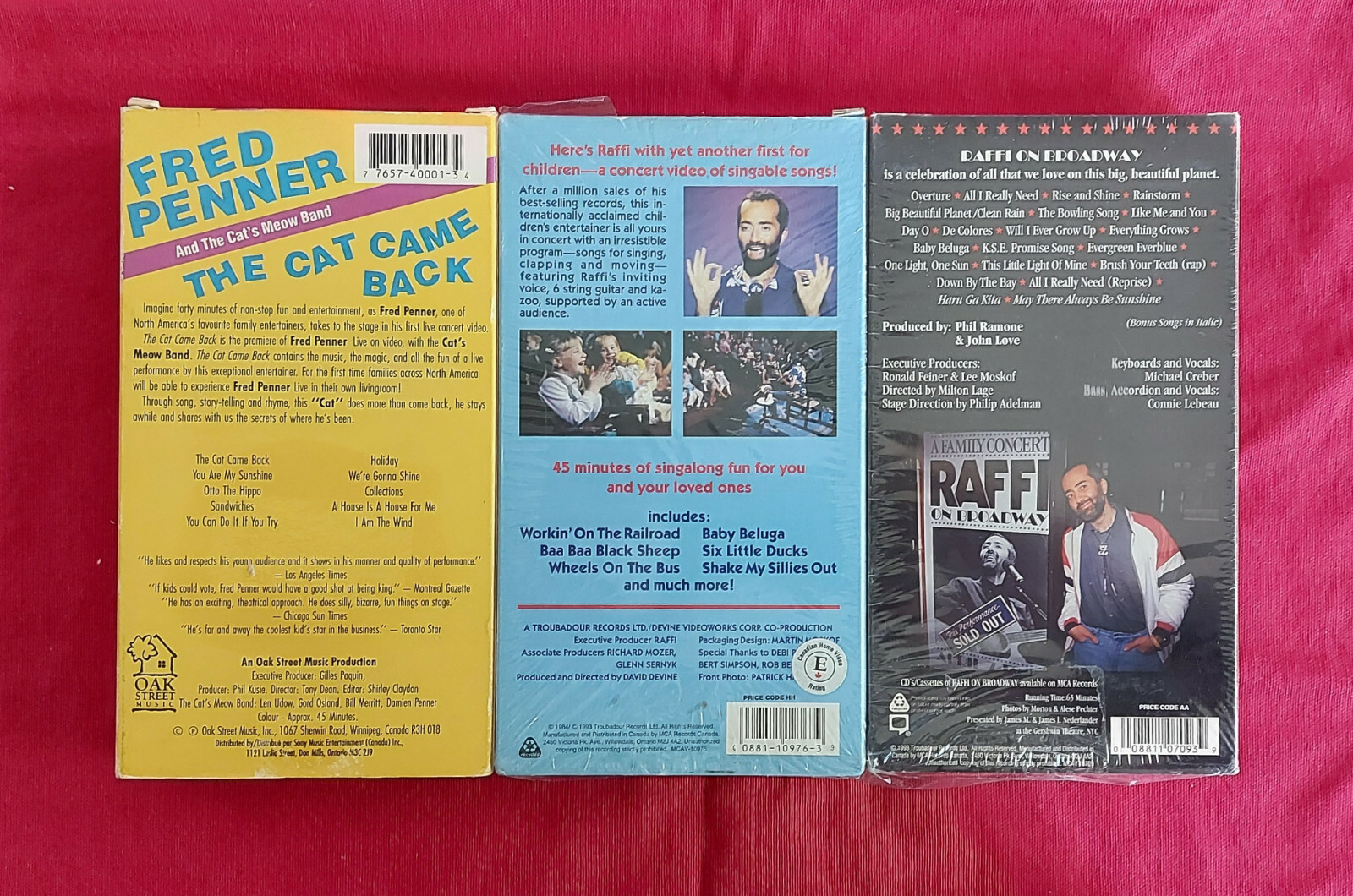 Raffi Fred Penner Kids Lot 3 VHS Singable Songs Broadway Live Cat