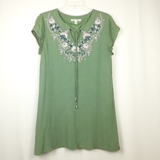 Francescas Mi Ami Womens Dress Boho Sz S Olive Green Floral Embroidered Lined