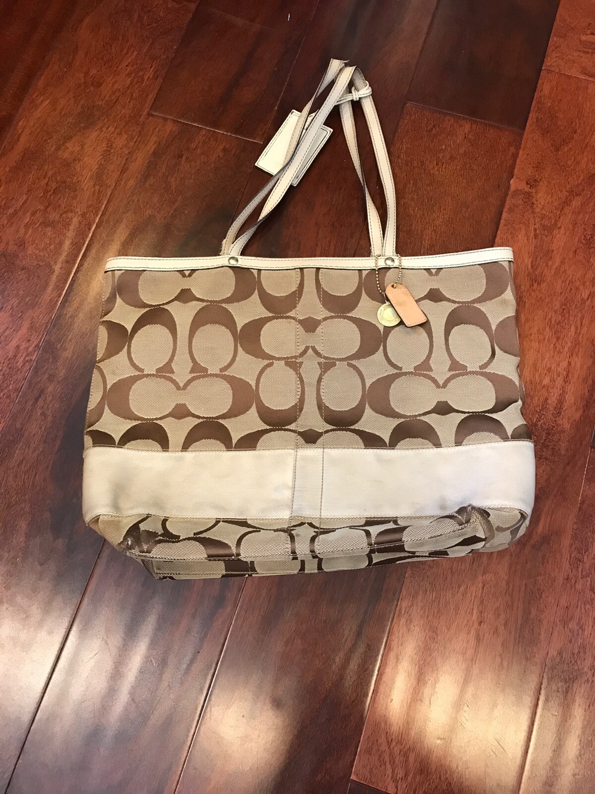 Coach Signature Khaki Canvas Cream Stripe Purse Tote … Gem