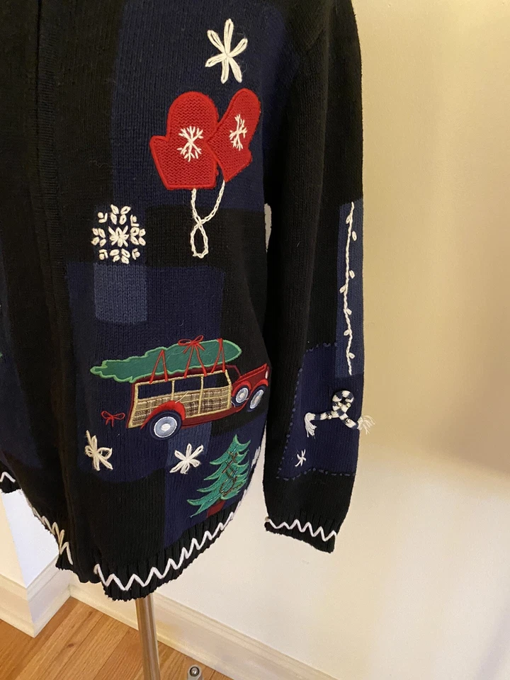 Платье Barn женщин XL Рождественский свитер полный молнии деталь Рами хлопок темно-черный - Изображение 2 из 4