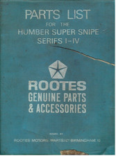 HUMBER SUPER SNIPE SERIES I-IV SALOON ESTATE (1958-67) FACTORY PARTS CATALOGUE