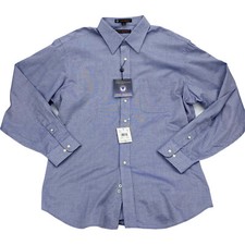 Tommy Hilfiger Mens Button Front Shirt Blue 17 36/37 Cotton Lifetime Collar