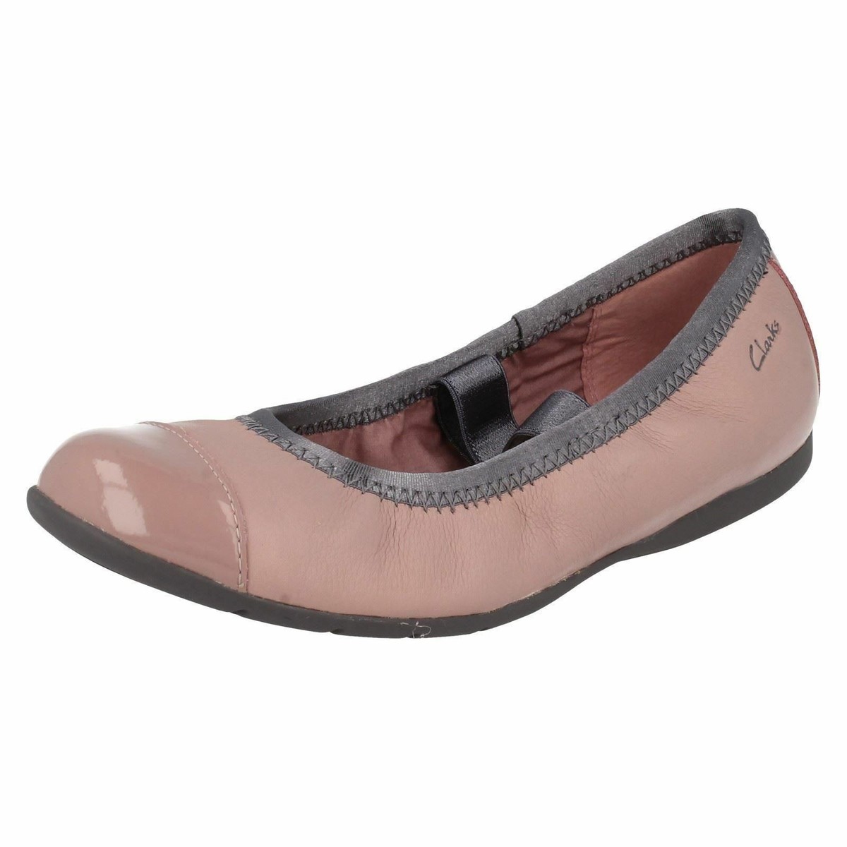 GIRLS CLARKS FLAT SLIP ON CASUAL PINK DOLLY SHOES PUMPS F FITTING