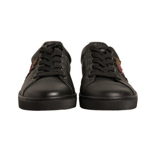 DOLCE & GABBANA Shoes Black Leather Heart Embellished Sneakers EU44 /US11 620usd - Picture 2 of 8