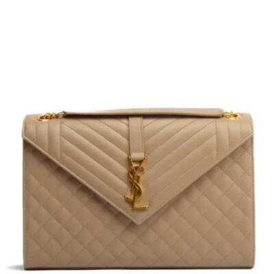 Saint Laurent YSL Monogram V-Flap Envelope Tri-Quilt Shoulder Chain Bag $3200
