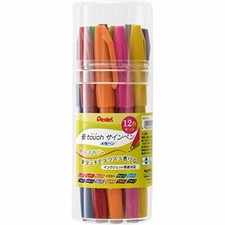 Pentel Fude Touch Sign Pen Fine 12 Colors Brush Pen Set SES15C-12