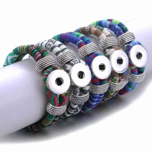 New Handmade Braided Leather Snap Button Bracelet Bangles Fit 18mm Snaps Jewelry - Afbeelding 1 van 45