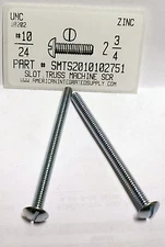 #10-24x2-3/4 Truss Head Slotted Machine Screws Steel Zinc Plated (20)