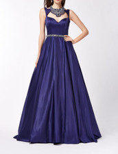 ANGELA  ALISON sz 14 Midnight Blue Satin Long FORMAL PROM PAGEANT DRESS 661062