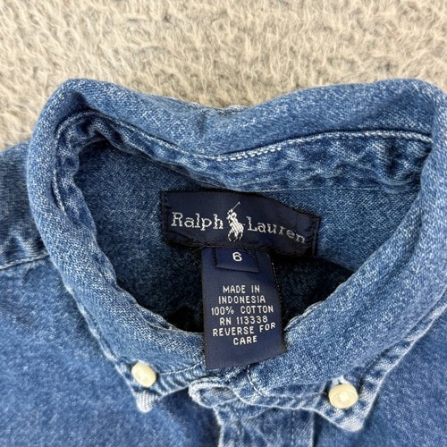 Ralph Lauren Shirt Boys 6 Chambray Denim Long Sleeve Button Down Big Pony Logo - Picture 8 of 11