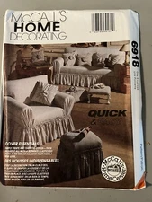 McCALL'S HOME DECORATING PATTERN #6918 COVER ESSENTIALS-SOVA, CHAIR, OTTOMAN