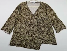 I.N. Studio Blouse Women's 3X Crossover V Neck Multicolor 3/4 Sleeves Stretch