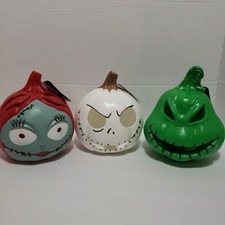 Nightmare Before Christmas Lighted Pumpkin Heads 8" Jack Sally & Oogie Set