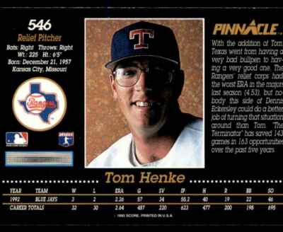 1993 Pinnacle Tom Henke Texas Rangers #546 | eBay