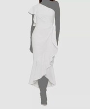 $278 Aqua Women's White Ruffled One-Shoulder Wrap Gown Dress Size 4