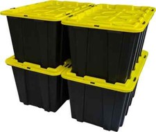 17 Gallon Snap Lid Storage Bin Container Tote Box Durable Plastic Black Set of 4