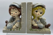 VINTAGE MID CENTURY BOY AND GIRL JAPAN CHALKWARE BOOKENDS