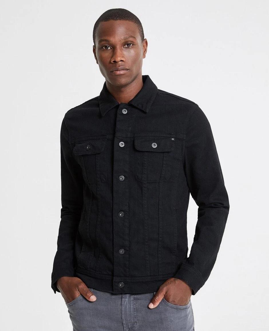 AG Black Men’s Designer Denim Dart Jacket (Deep Pitch Black) Size Large