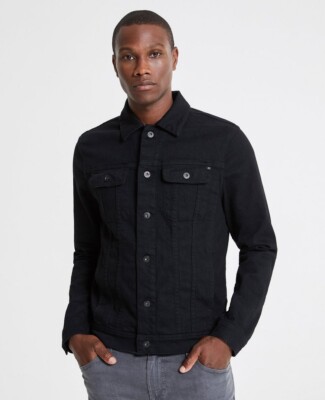 AG Black Men’s Designer Denim Dart Jacket (Deep Pitch Black) Size Large 
