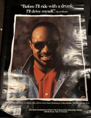 Vintage 80s Stevie Wonder Anti Drunk Driving Advertising Poster