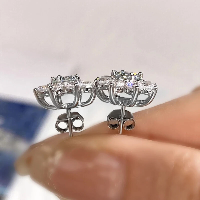 1KT D VVS1 Moissanite Sonnenblume Ohrringe 18K Platin Finish S925 Silber Schmuck - Bild 2 von 4