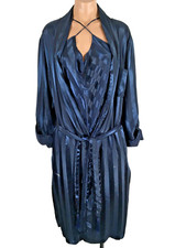 Cacique vintage lingerie slip dress robe Peignoir M nightgown Blue Striped 2pc