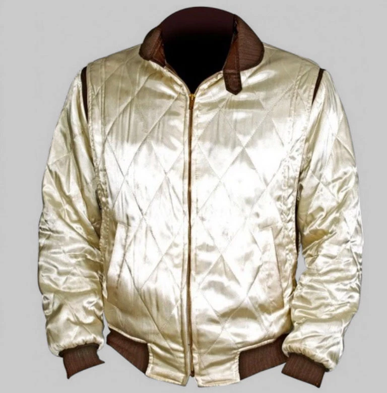 Drive Scorpion Ivory Satin Slim Fit Ryan Gosling Movie Bomber Quilted Jacket - Image 3 of 3