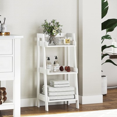 3-Tier Ladder Shelf, Bathroom Shelf Freestanding, 3-Shelf Spacesaver Open Woo...